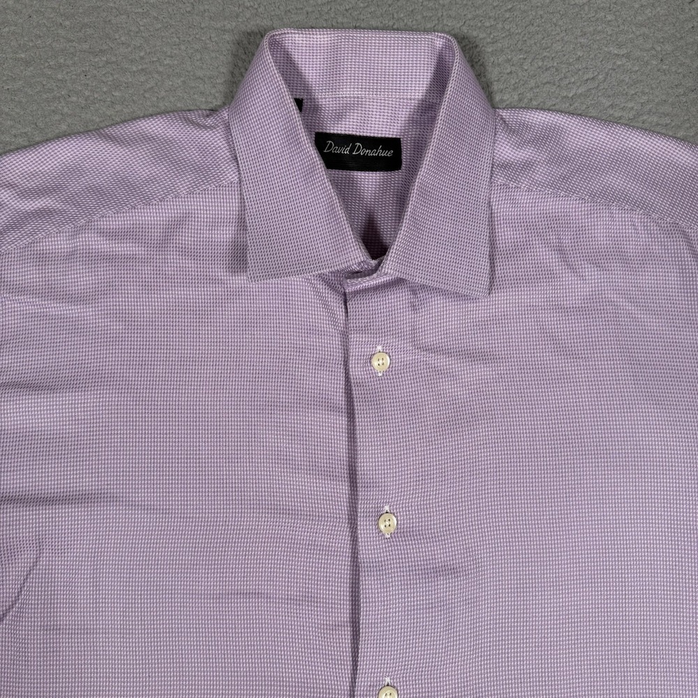 David Donahue Shirt Mens 16.5 34/35 Purple Casual Preppy Dress Logo 100% Cotton